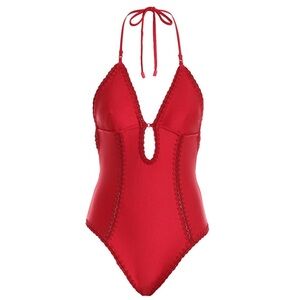 Zimmermann Lyre Red Satin Style Crotchet One Piece Bikini Swimsuit AU 3